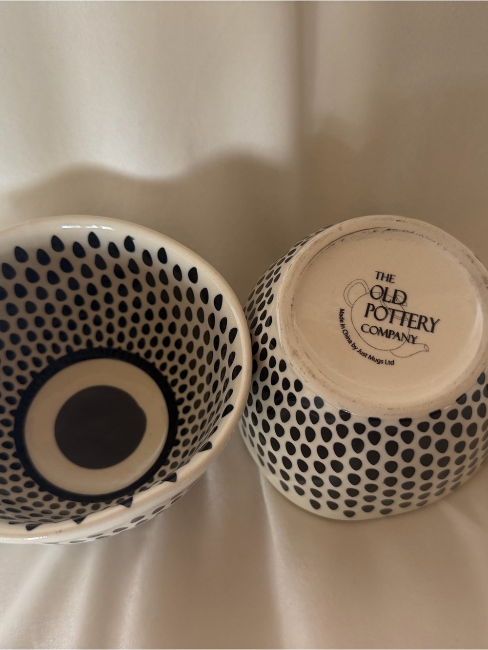 The Old Pottery Company Hand Painted Black and White
Speckled Mug Gold Handle